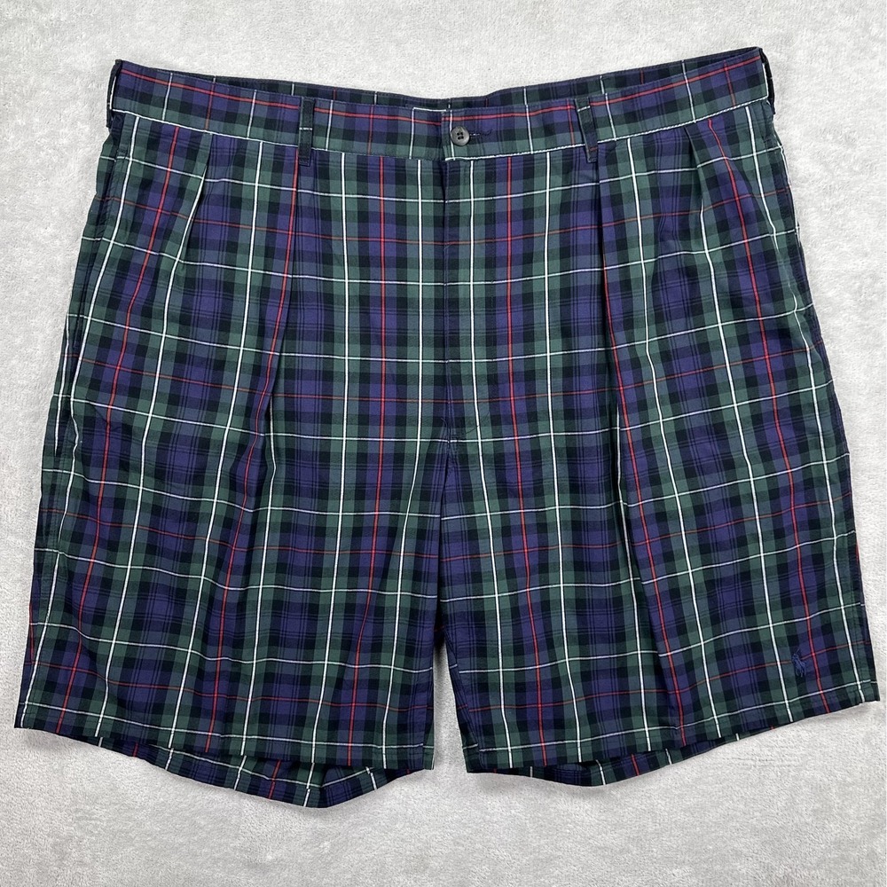 Vintage Polo Ralph Lauren Shorts Mens 42 Multicolor Plaid Tartan Chino Made USA